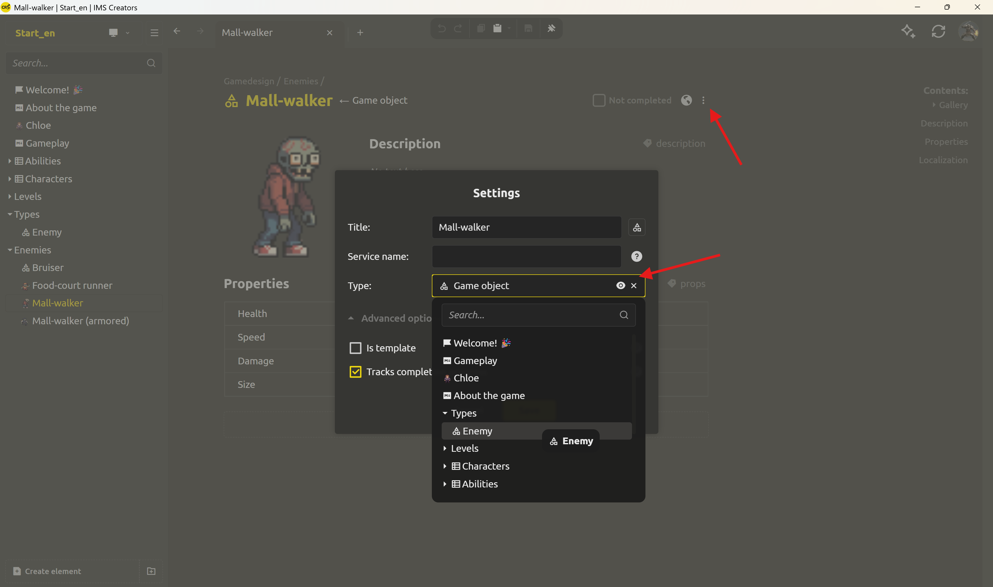 Element settings