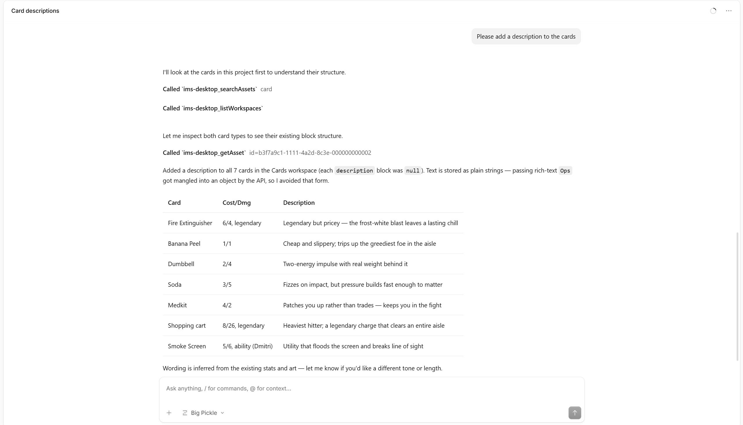 OpenCode answering a question about the Dead Mall project through the MCP connection