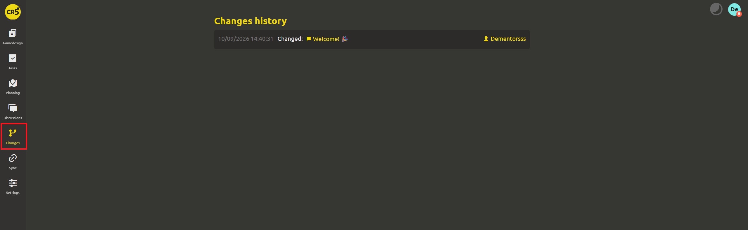 The Changes section - the edit history of an element: who edited it, what changed and when