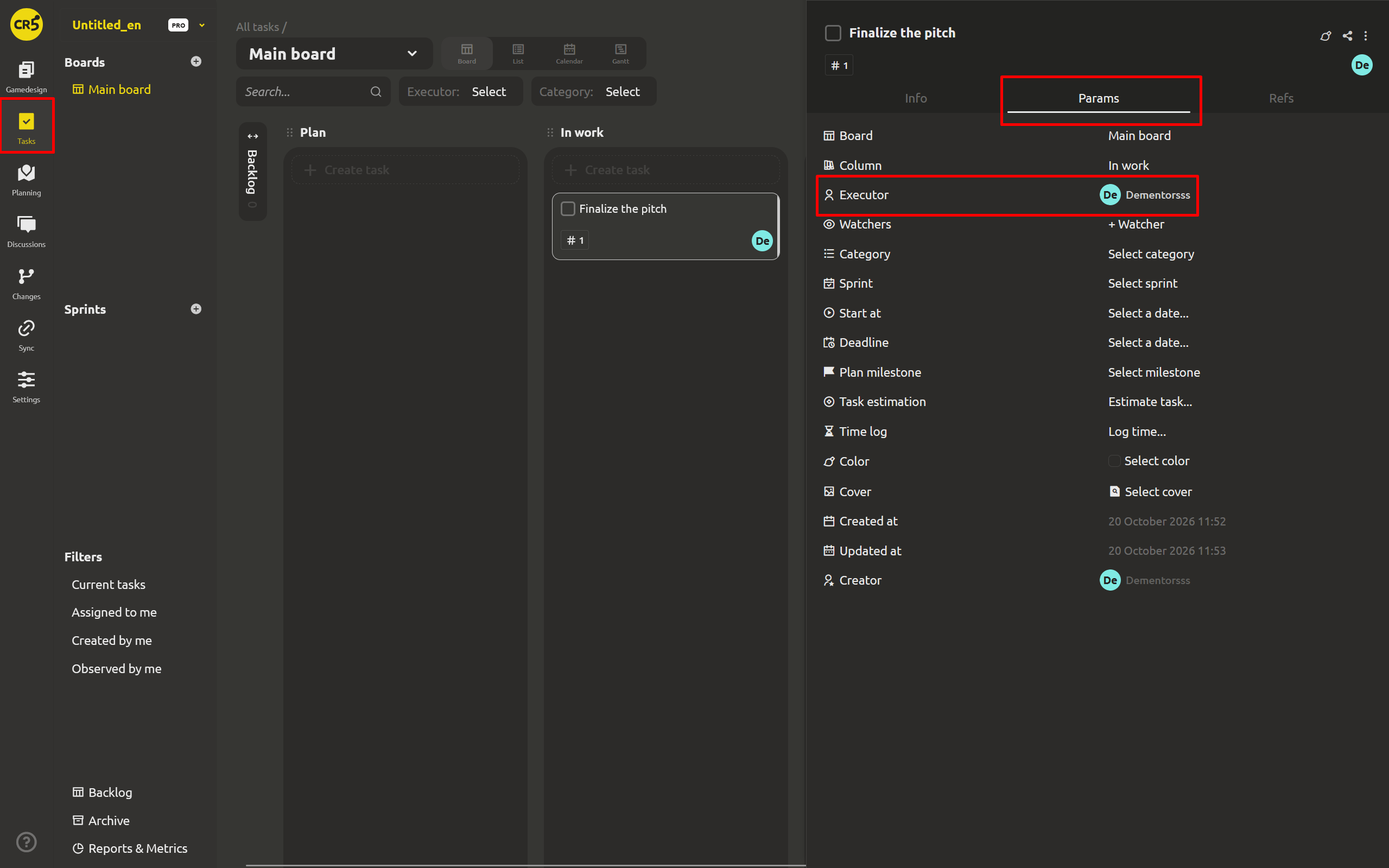 A task card with an assigned owner and deadline visible