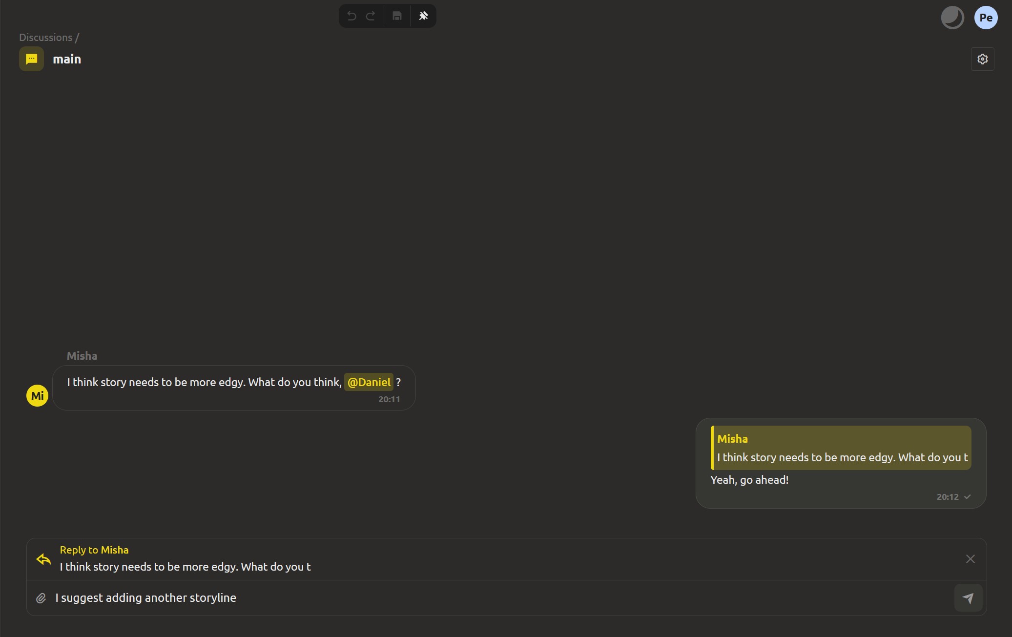 A discussion element in the Discussions space with replies and reactions