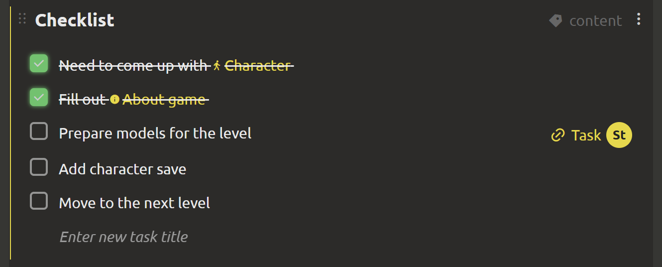 Example of checklist design