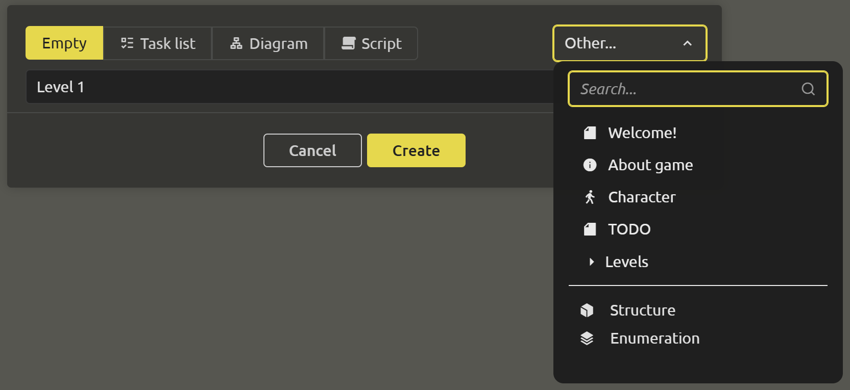 Create Element Dialog
