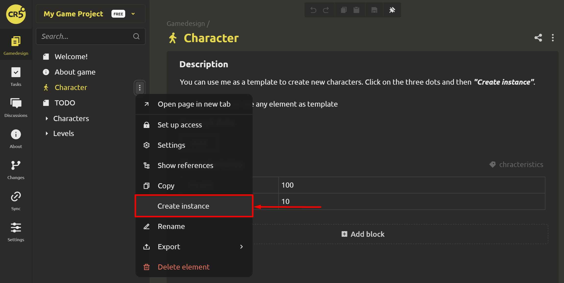 Creating an instance