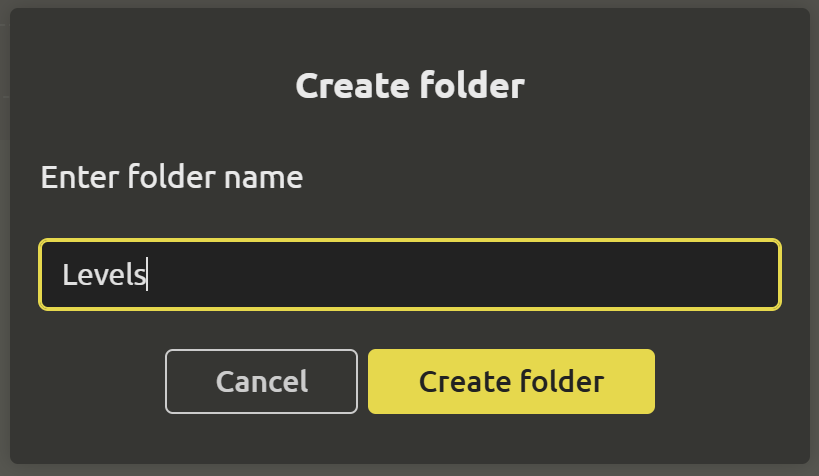 Dialog box for creating a folder