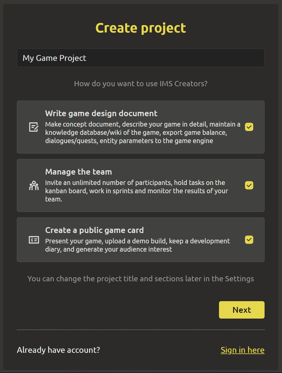 Creating a project without authorization