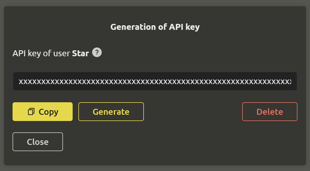 API dialog box