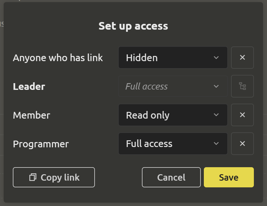 Setting up access by roles