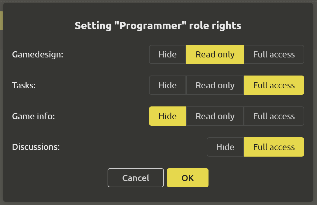Setting up role rights