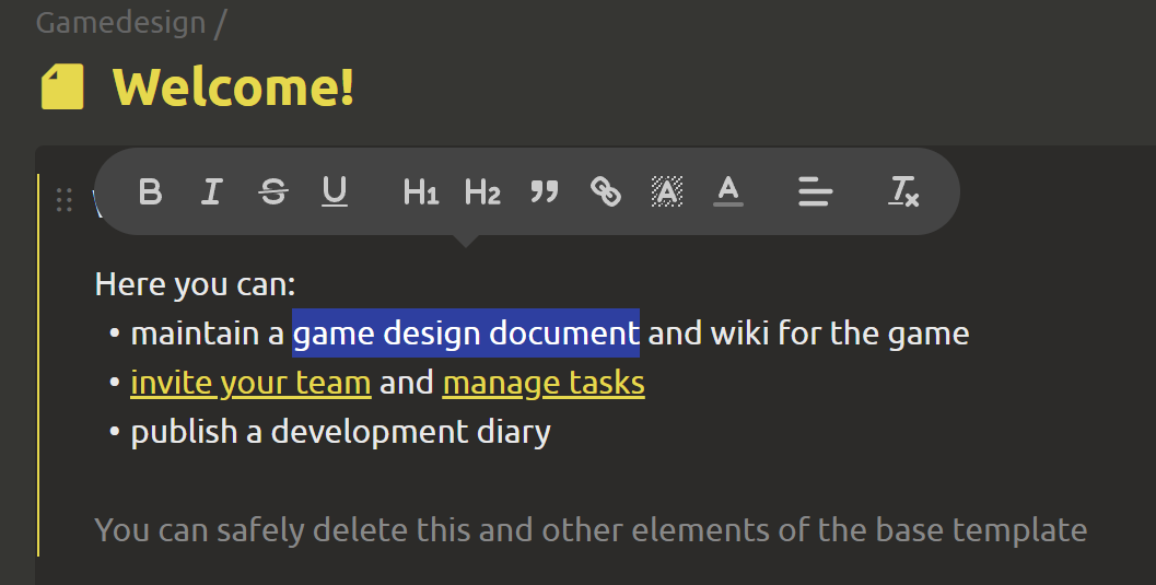 Text formatting example