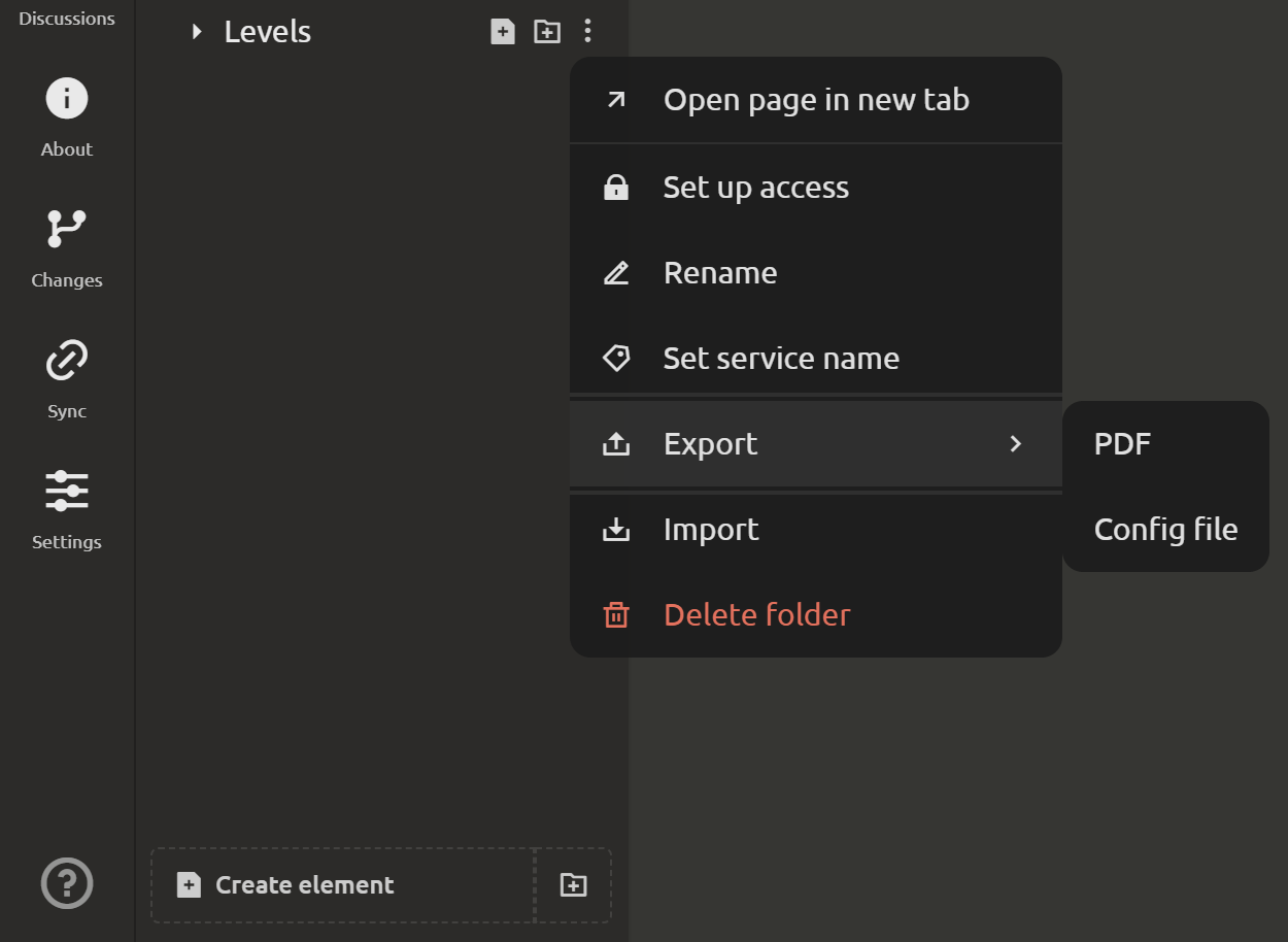 Folder menu
