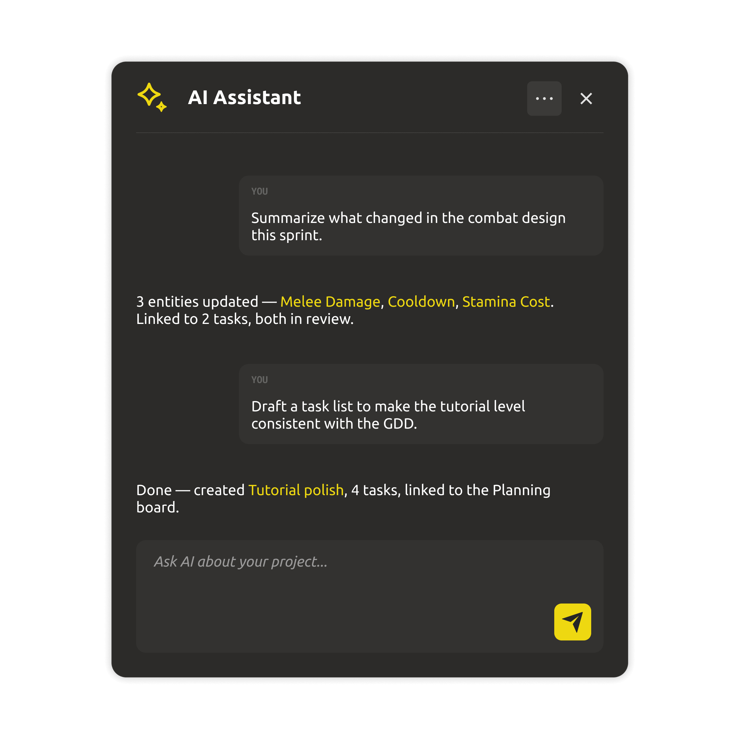 AI assistant panel answering questions from workspace