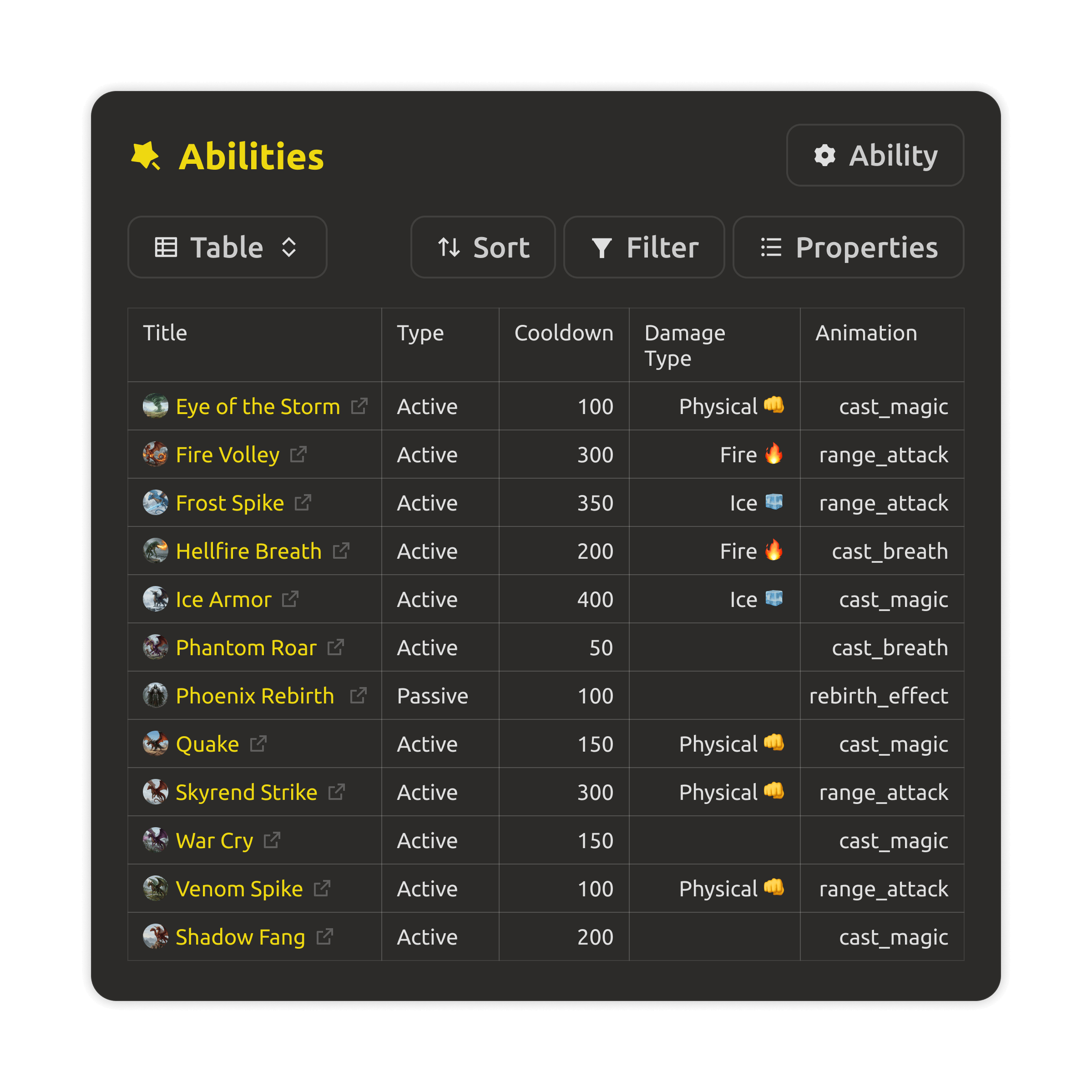 Collections database with filterable game entities