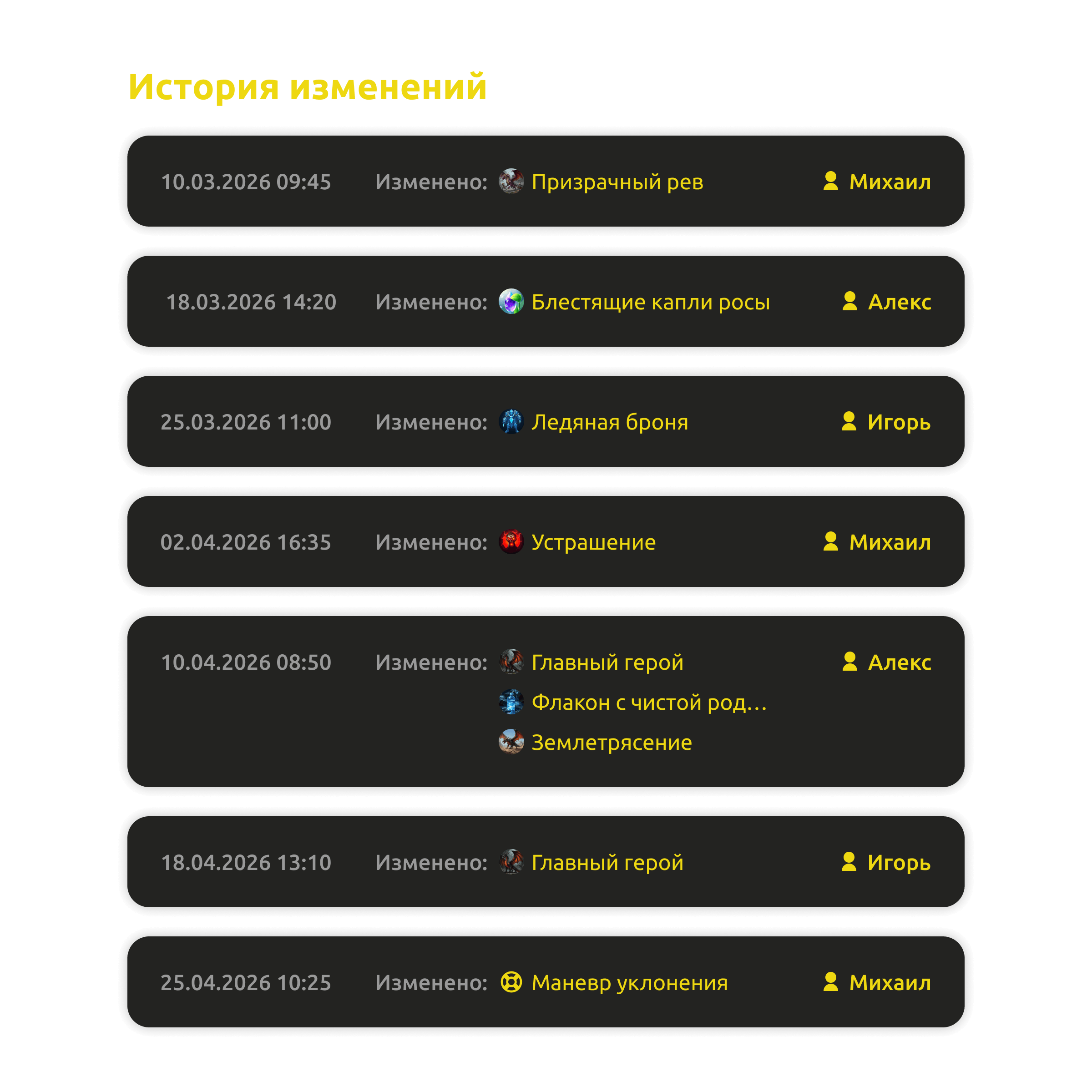 История изменений опубликованного контента